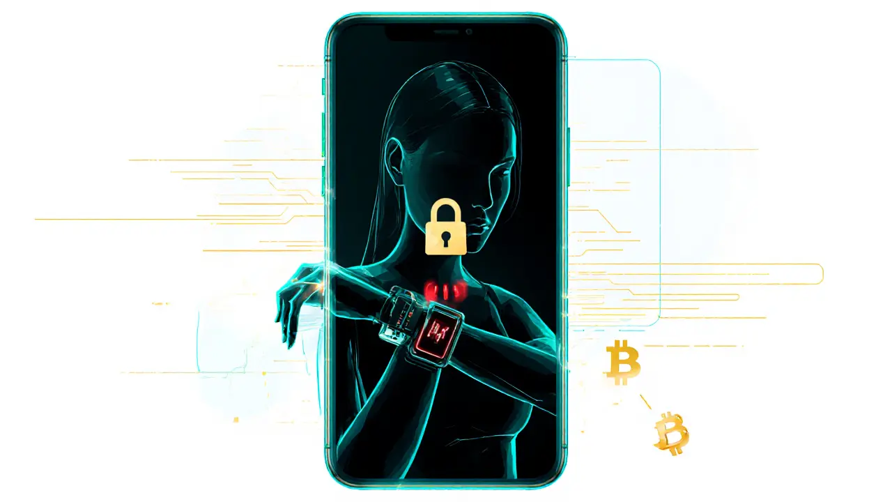 Futuristic illustration of a discreet safety app and a silhouette representing an escort.