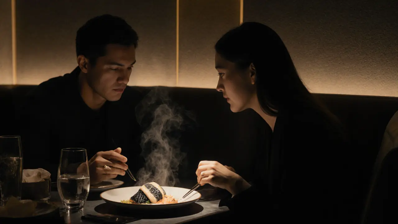A private dinner at Nobu Dubai with subtle lighting and elegant table setting, no faces shown.