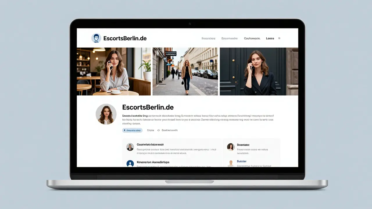 Clean digital profile on a laptop screen with verified escort photos and reviews from reputable Berlin platform.