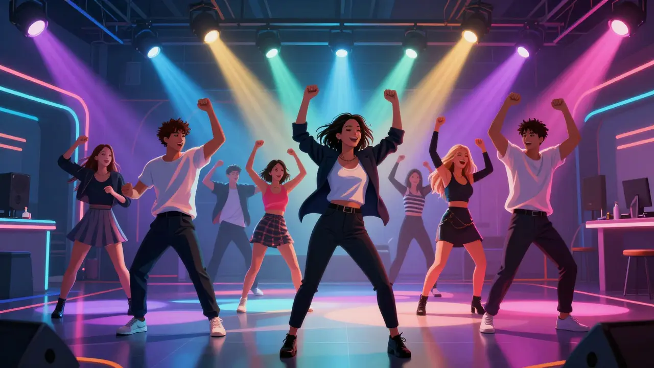 High-energy dance floor with pulsating lights and dancing crowd at a nightclub