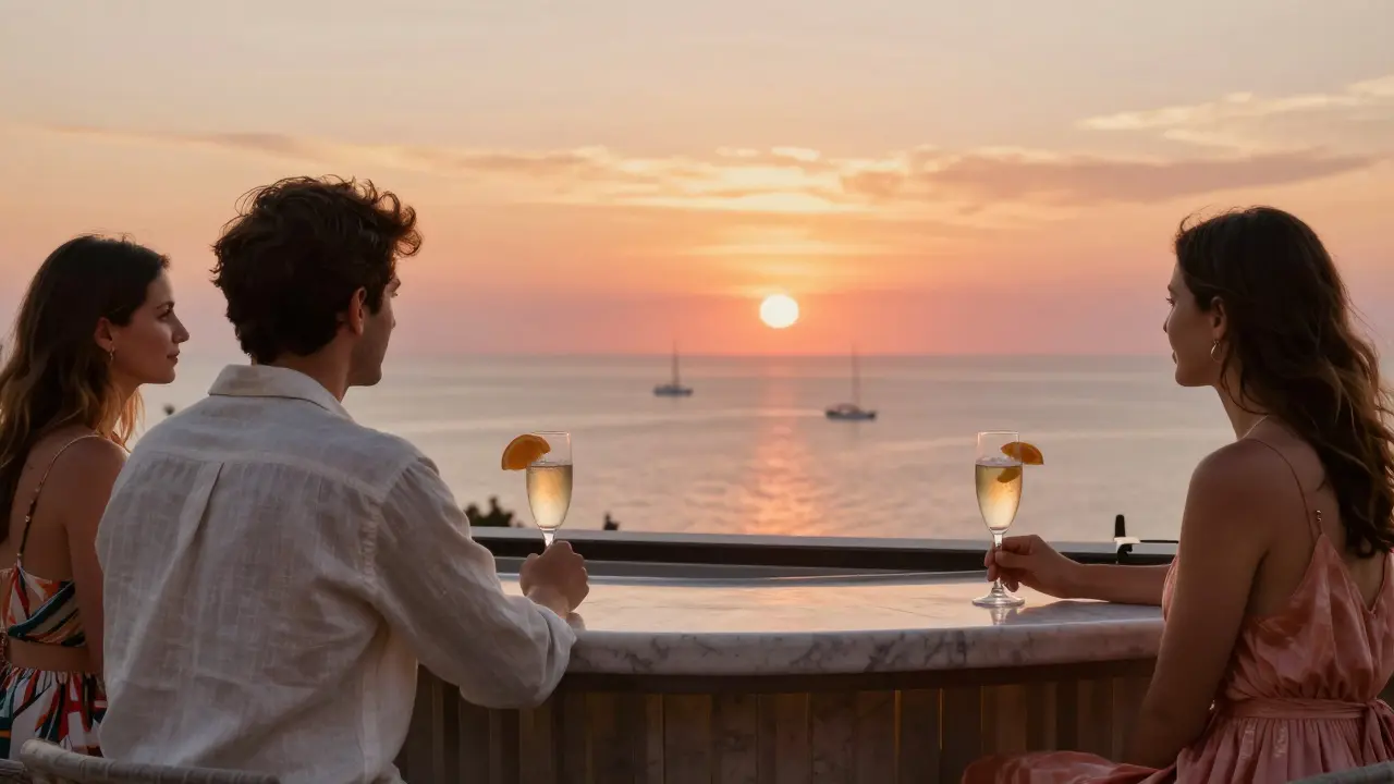 Sky Bar sunset cocktails with French Riviera views from Fairmont.